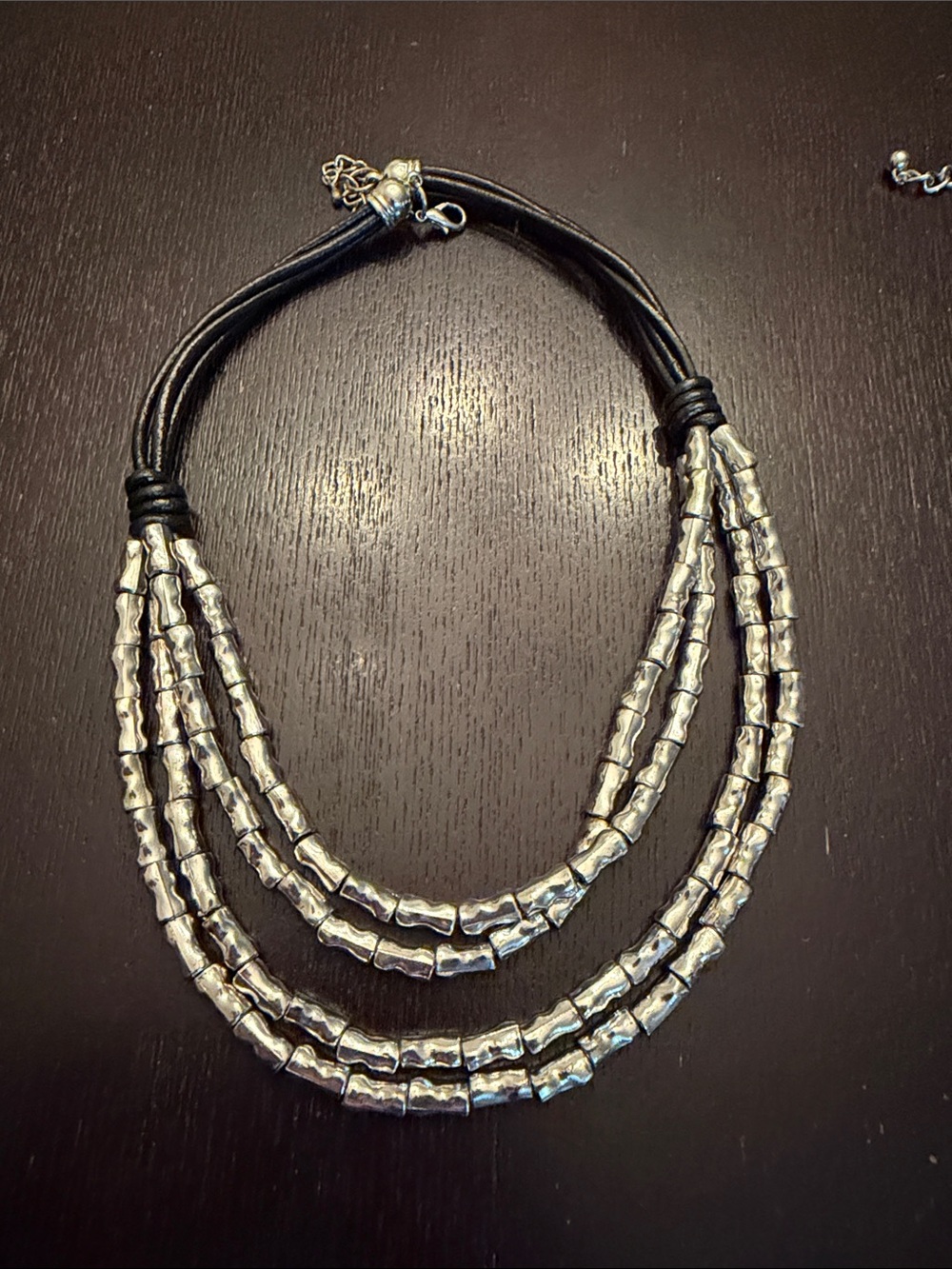 Silver Bead Multi-Strand Necklace - Black Cord